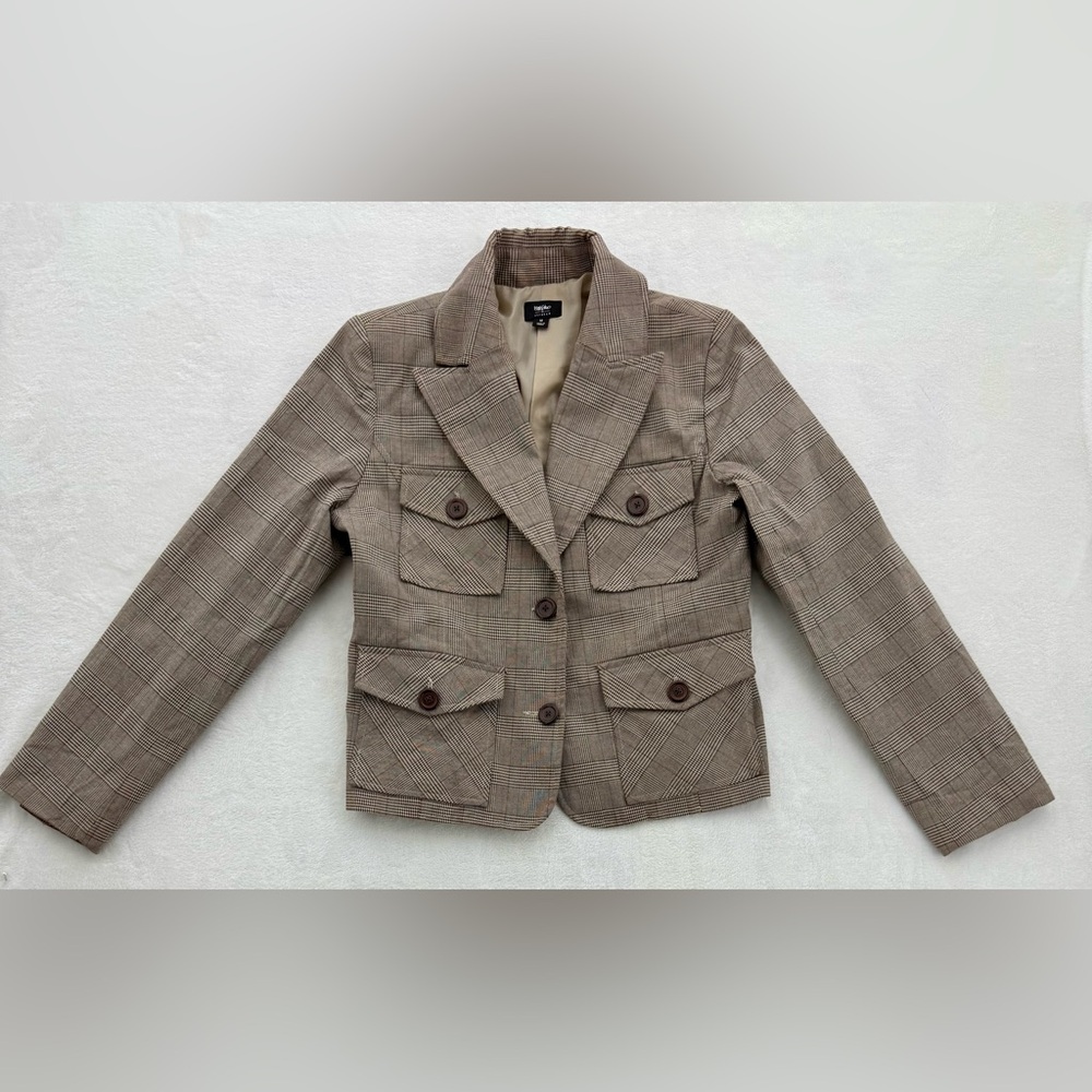 Mossimo Brown Plaid Blazer Jacket Size Medium Elbow Patches women’s